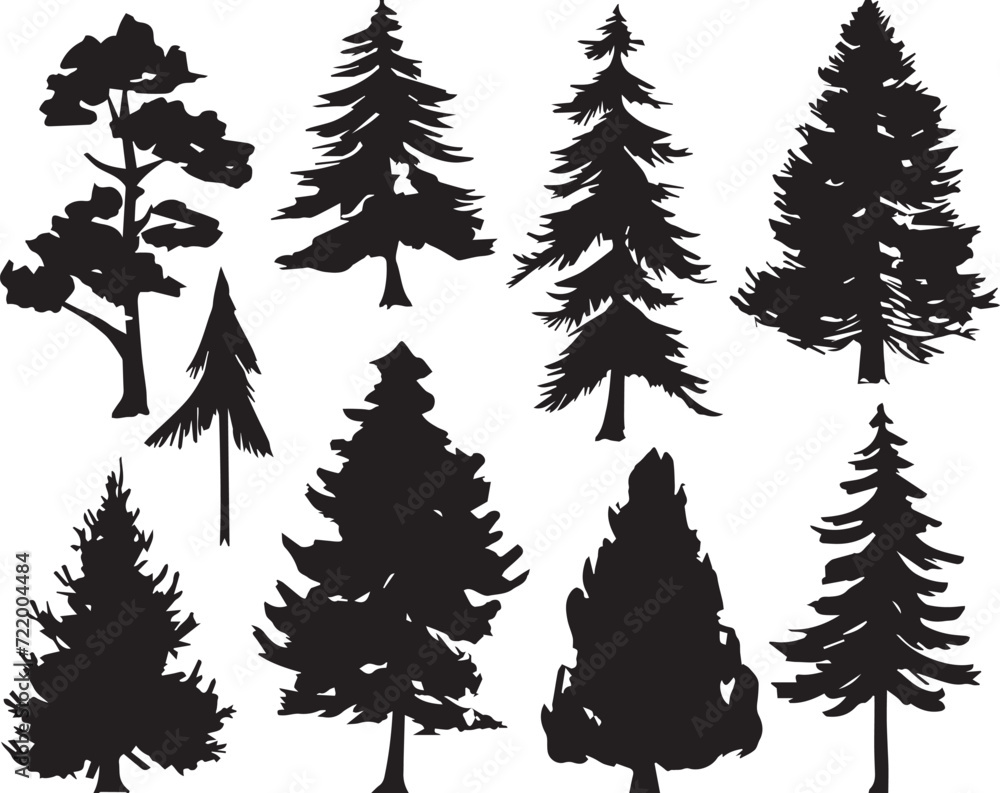 Obraz premium Set Trees. Hand drawn vector illustration 
