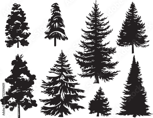 Set Trees. Hand drawn vector illustration 