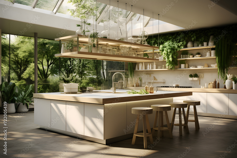 A kitchen with a custom multi level island design