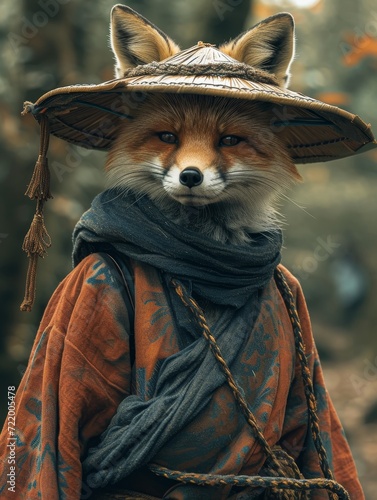 A stylish fox braves the chilly outdoors, donning a cozy hat and scarf atop its majestic brown fur