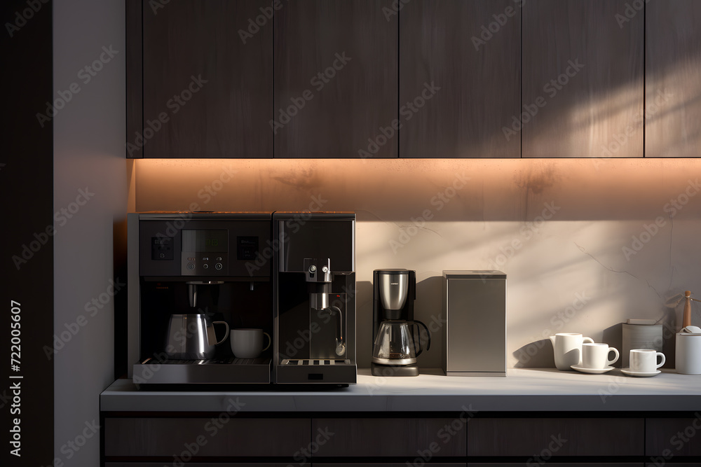  A kitchen with a hidden coffee station