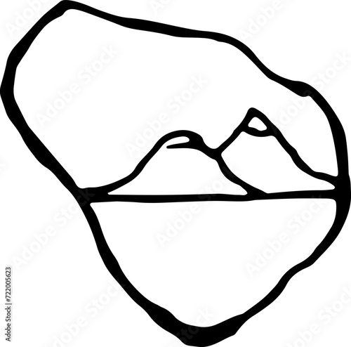 handgemalte silhouette von stein mit berg, bergen, bergkette