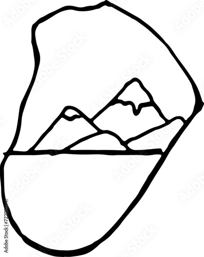 handgemalte silhouette von stein mit berg, bergen, bergkette