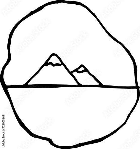 handgemalte silhouette von stein mit berg, bergen, bergkette