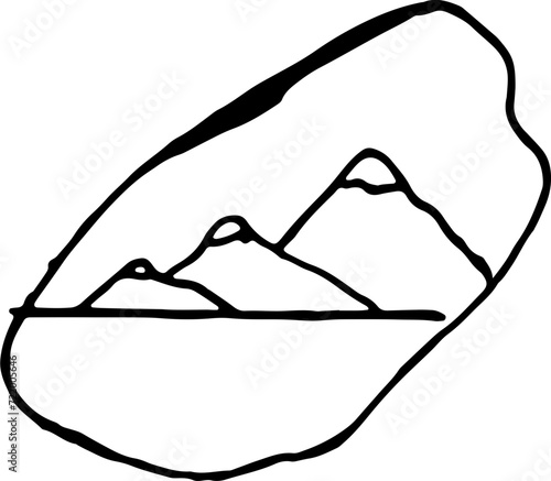 handgemalte silhouette von stein mit berg, bergen, bergkette