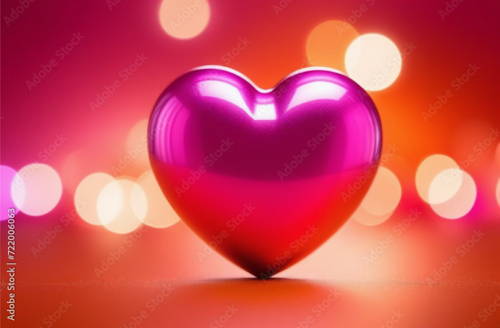 Glittering heart on pink background with blurred soft pink bokeh background, Valentine's Day banner