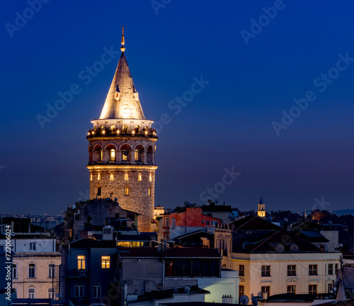 Galata Tower in Istanbul at night.