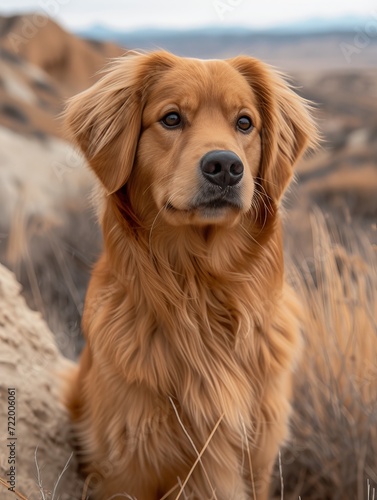 A majestic golden retriever, belonging to the sporting group, rests peacefully in a vast field, basking in the warmth of the sun and embracing its innate connection with nature