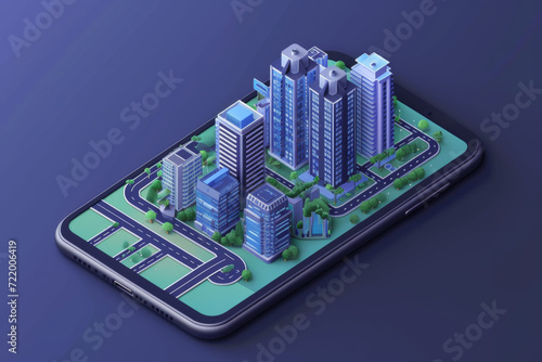 Wallpaper Mural Building house commercial build and cityscape architecture on a smart phone mobile screen with network technology application concept in 3D isometric design in isolated background create by vector. Torontodigital.ca