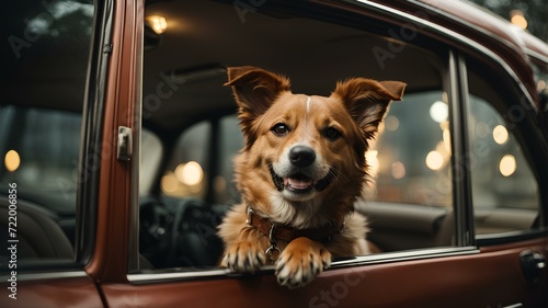Close-up high-resolution image of a happy puppy taking a car ride. © Rizal Faizurohman