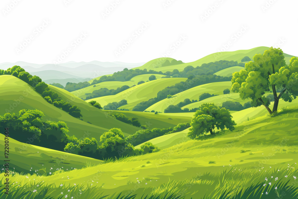Rural hills landscape vector background on white.