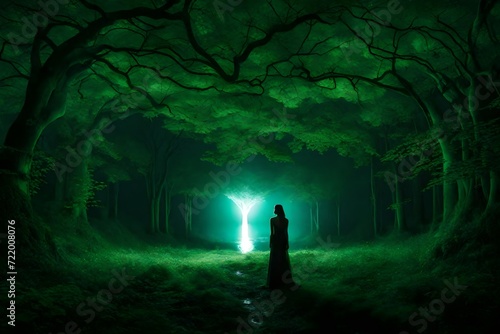 Embark on a visual journey with an HD image showcasing the captivating display of a lustrous green heart silhouetted against profound darkness, a poetic portrayal of nature's resilience and growth in  photo