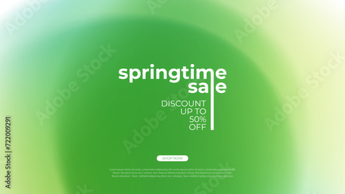 Springtime Sale. Spring season commercial background with light blurred green color gradients for business, seasonal shopping promotion and sale advertising. Vector illustration.