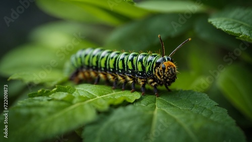 Close-up high-resolution image of a green caterpillar on a tree. © Rizal Faizurohman