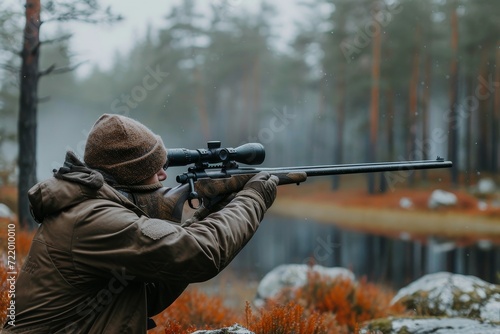 A determined person braves the harsh winter elements, gripping their powerful rifle tightly as they prepare to take aim at their target on the outdoor shooting range