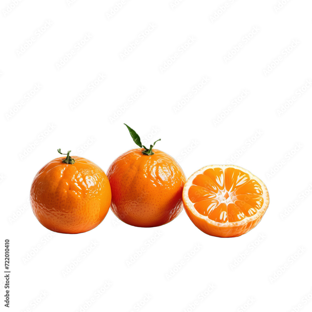 Fresh Oranges with Green Leaves and a Sliced Half Isolated on White Background or Transparent Background Fresh Oranges with Green Leaves and a Sliced Half Isolated on White Background or Transparent Background