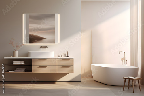 minimalist bathroom with a freestanding vanity