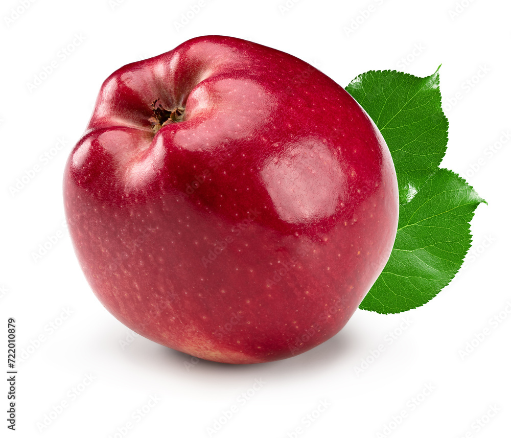 one red apple with green leaves isolated on white background. clipping path one red apple with green leaves isolated on white background. clipping path