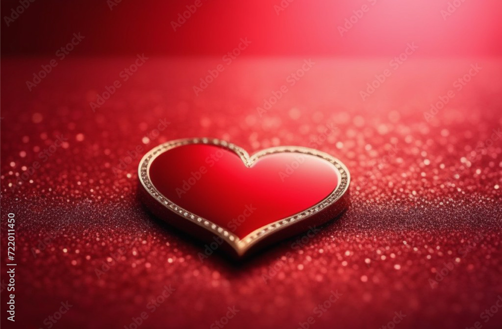 A heart in the form of a pendant lies on a red shiny background, abstract background for Valentine's Day, wedding A heart in the form of a pendant lies on a red shiny background, abstract background for Valentine's Day, wedding