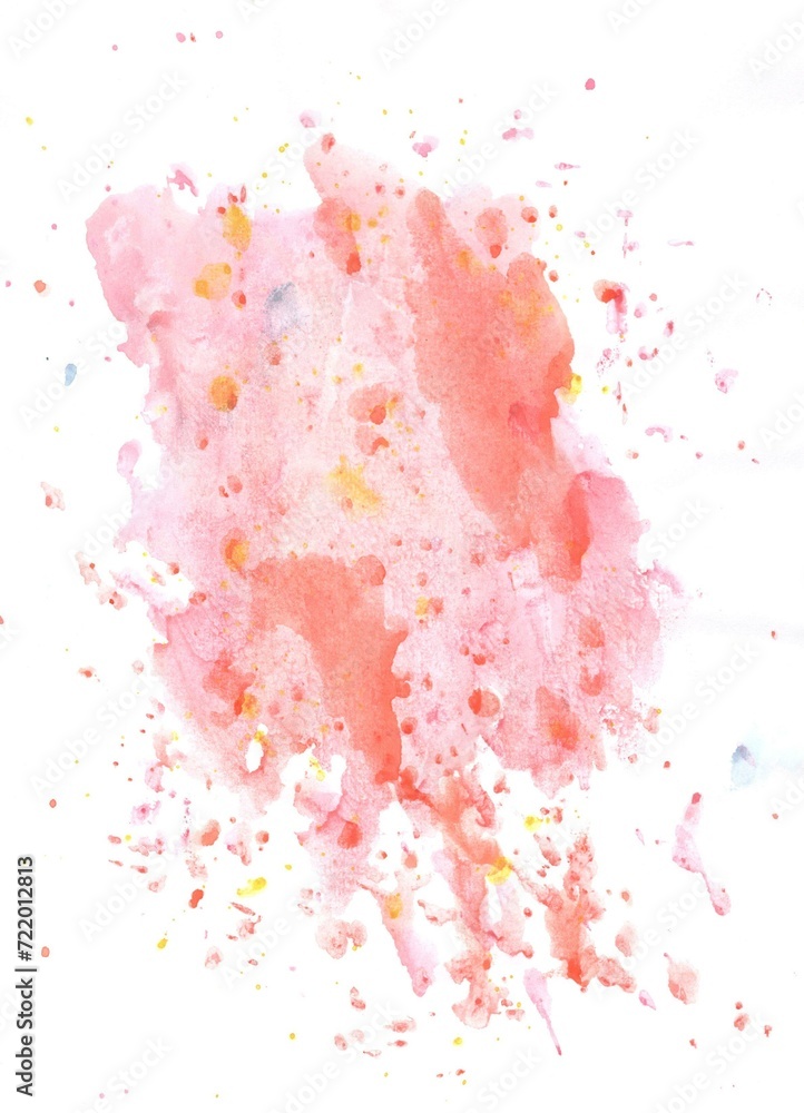 Red, pink and yellow watercolor paint stains on white papper 