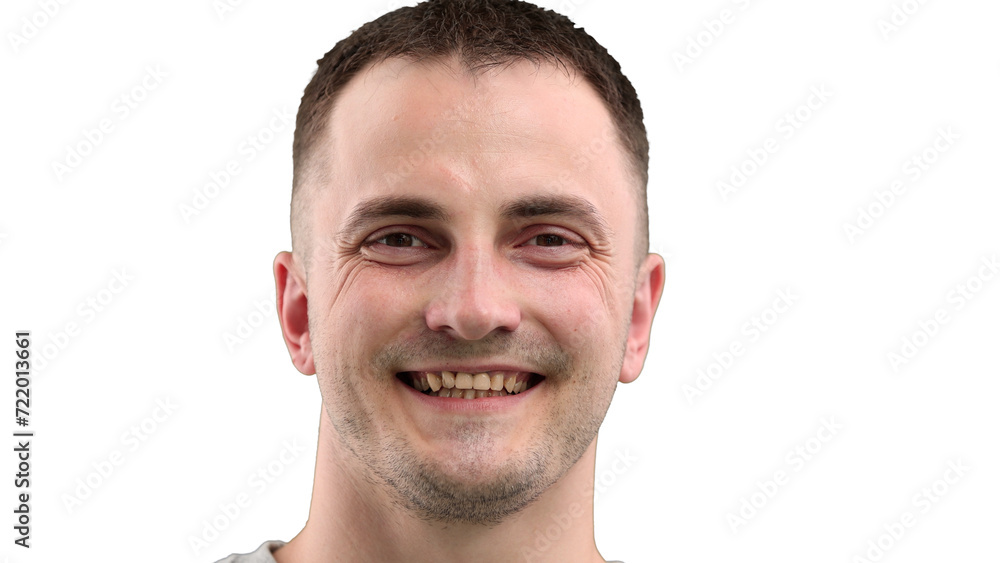 Obraz premium Man's face, on a white background, close-up