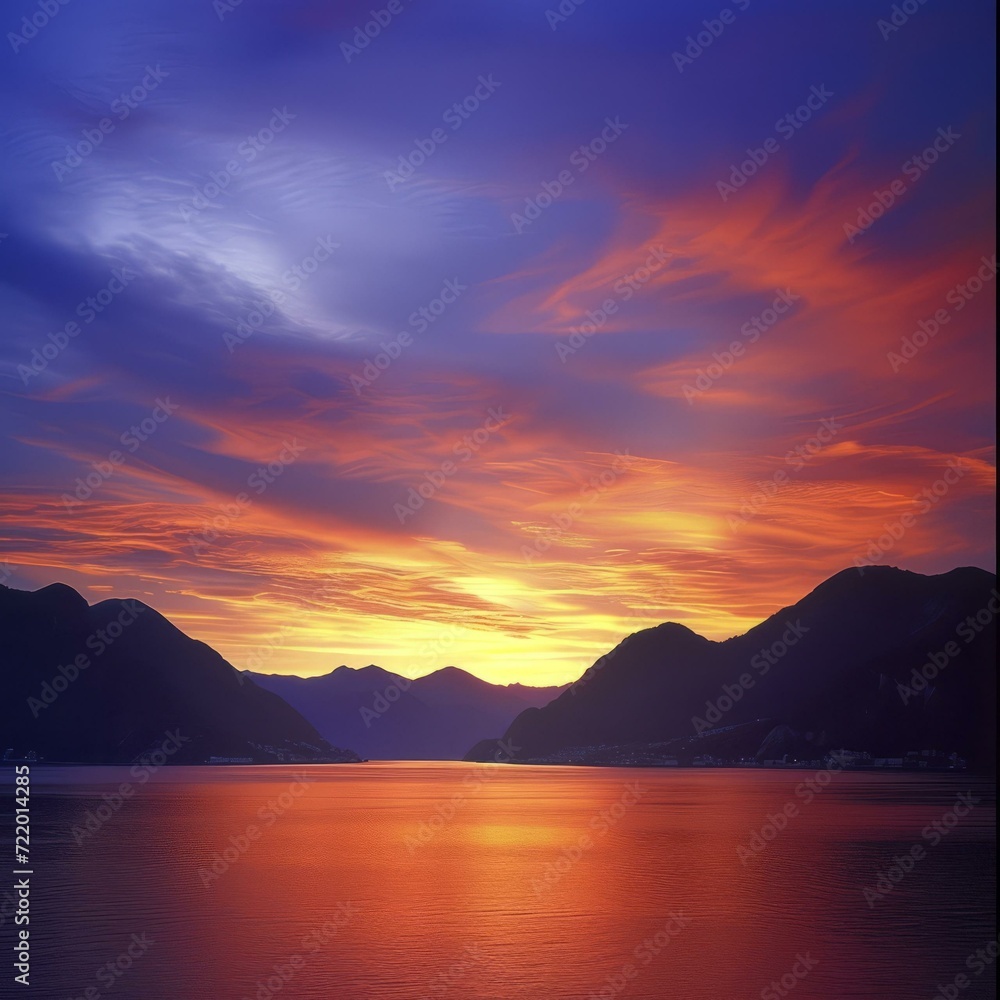 Mountains and lake at sunset