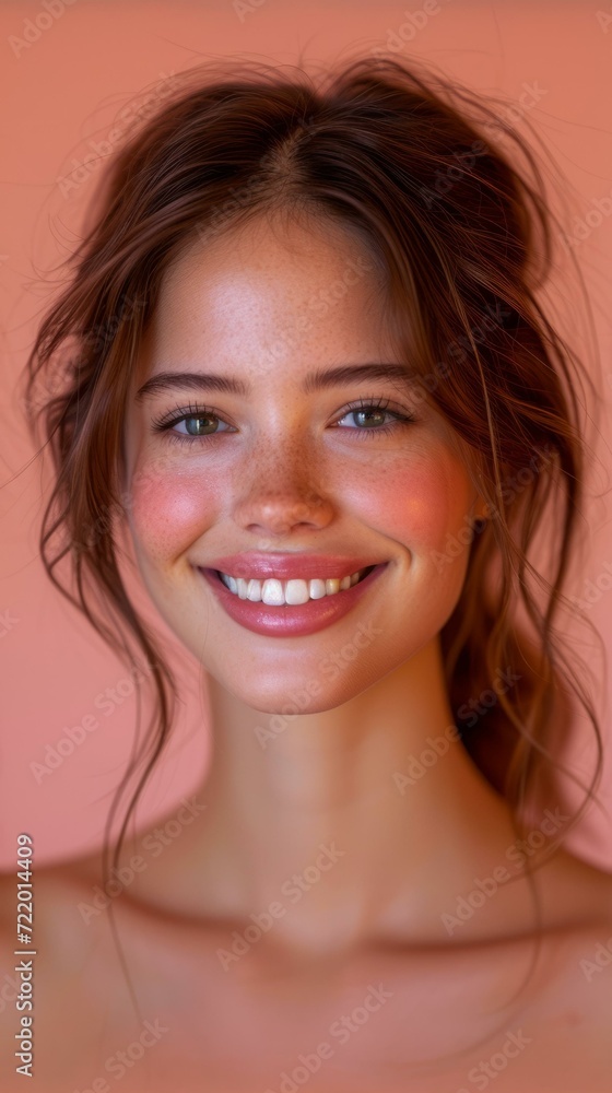 Portrait of a smiling young woman with freckles and green eyes Portrait of a smiling young woman with freckles and green eyes