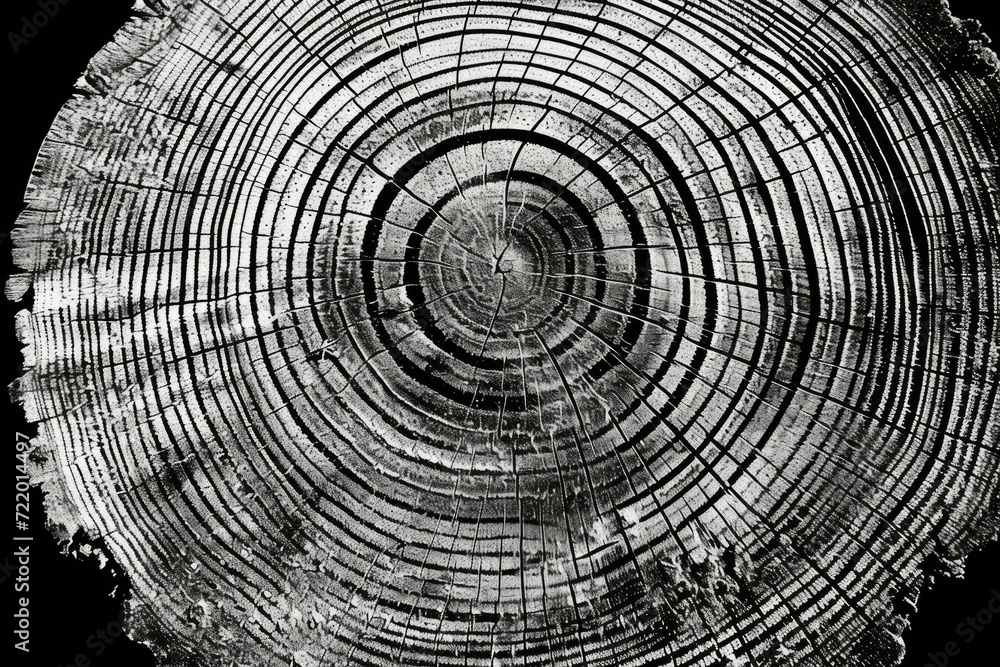 Black and white concentric circles of a cut tree trunk Black and white concentric circles of a cut tree trunk
