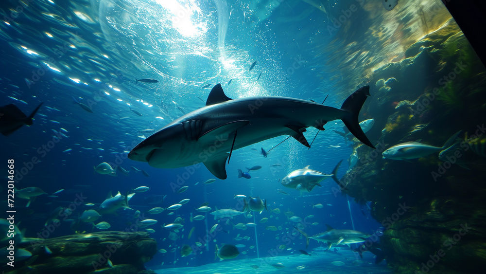 Underwater Majesty: A Shark’s Realm in a Large Aquarium
