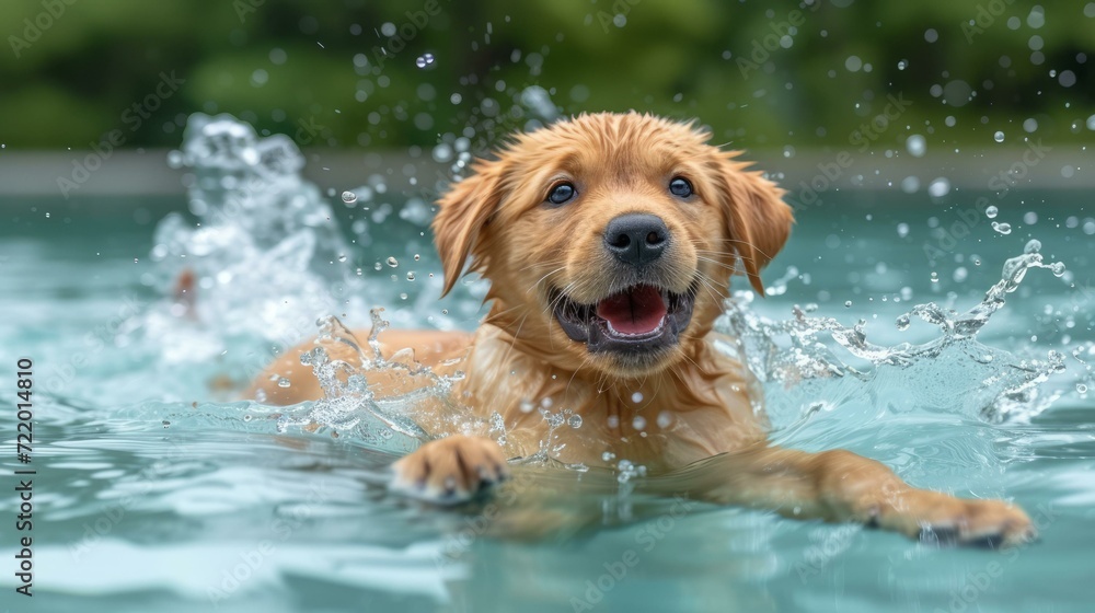 Golden Retriever puppy swimming in a pool Golden Retriever puppy swimming in a pool