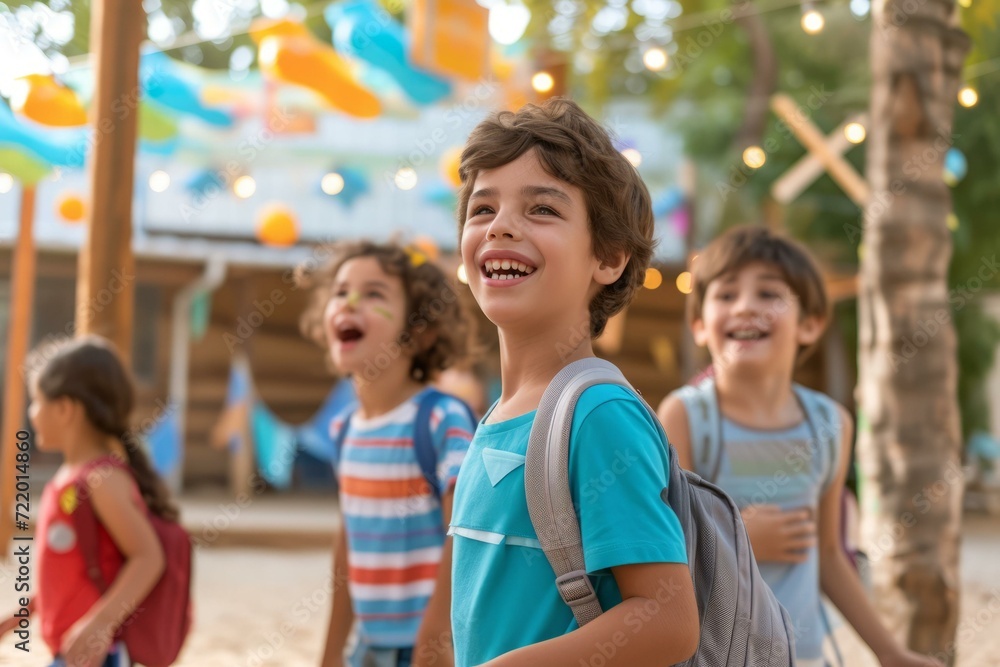Happy children playing at a summer camp Happy children playing at a summer camp