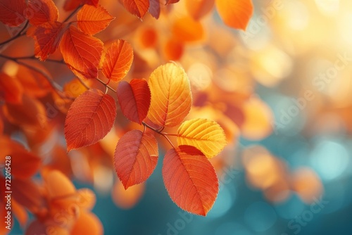 Red and orange autumn leaves with blurred background