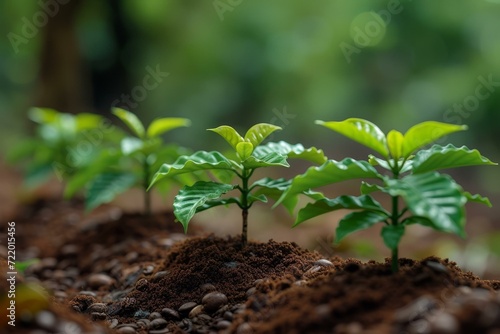 Coffee seedlings growing in rich soil