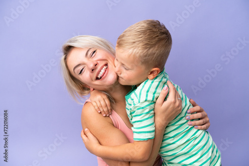 Mother and son over isolated background