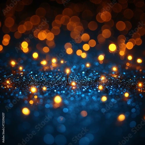 Blue and gold glitter texture with shiny lights background