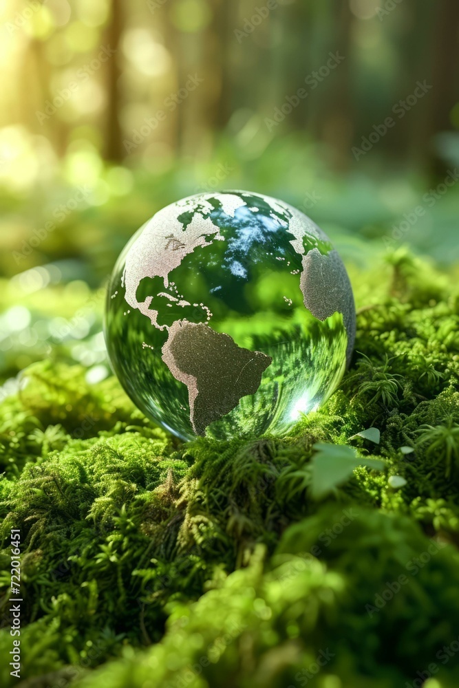 Glass Earth on Green Moss in Forest Glass Earth on Green Moss in Forest