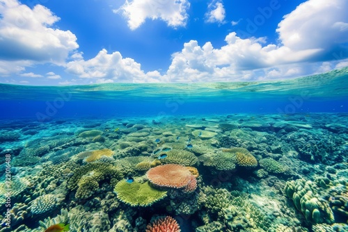 Amazing coral reef with colorful fish