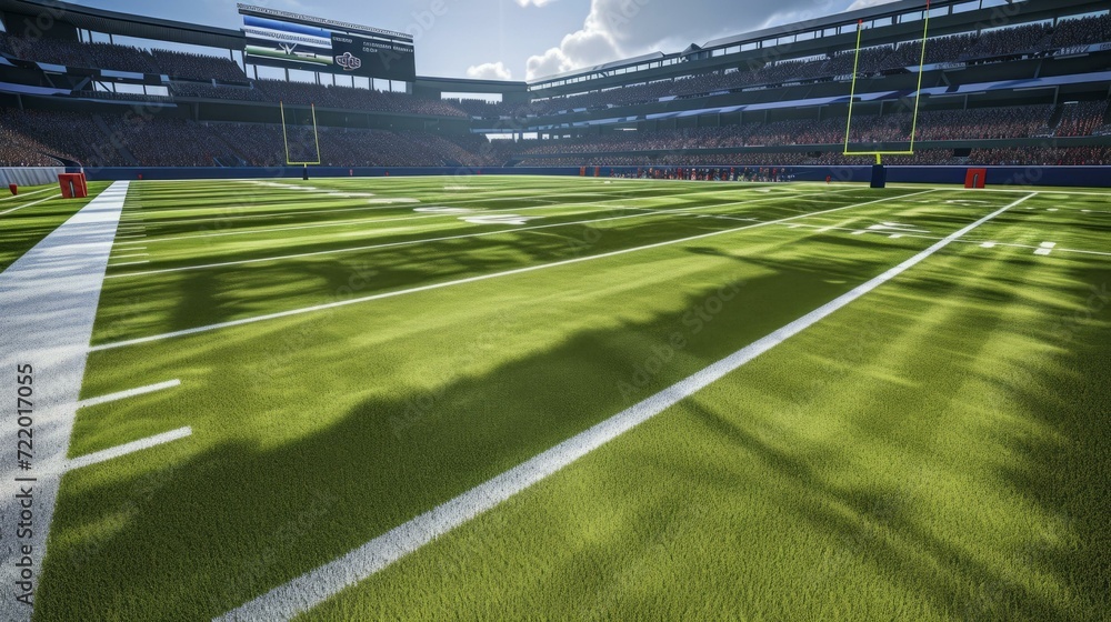 Obraz premium American football stadium with green field and empty seats