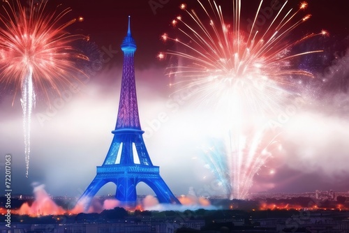 colorful illustration of eiffel tower France on July 14th Bastille Day for french national day Tour 