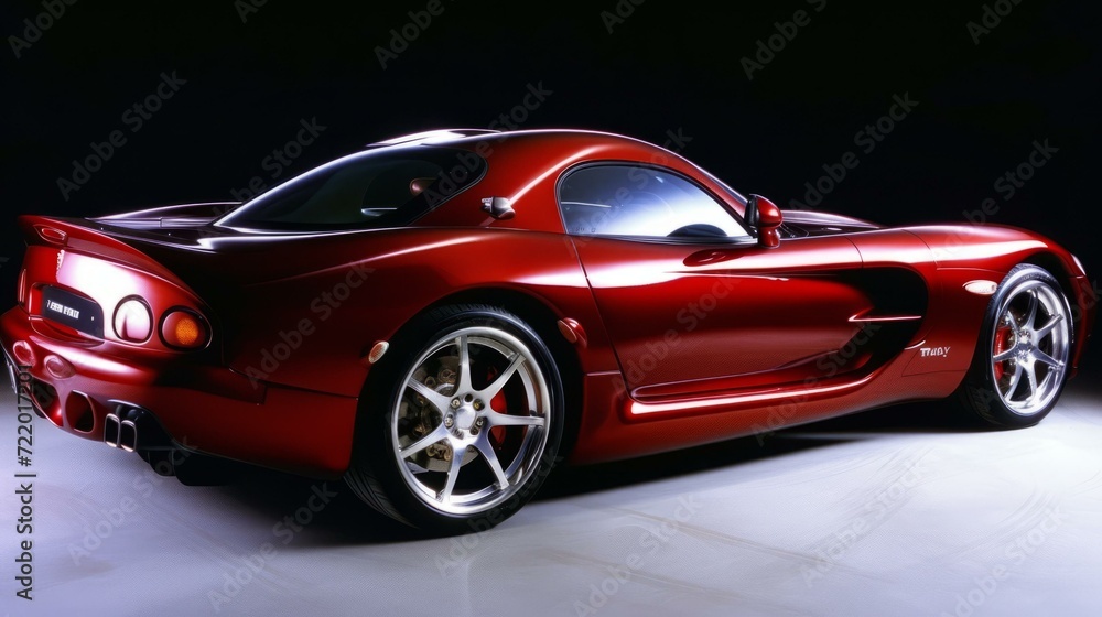 A red sports car with a black background