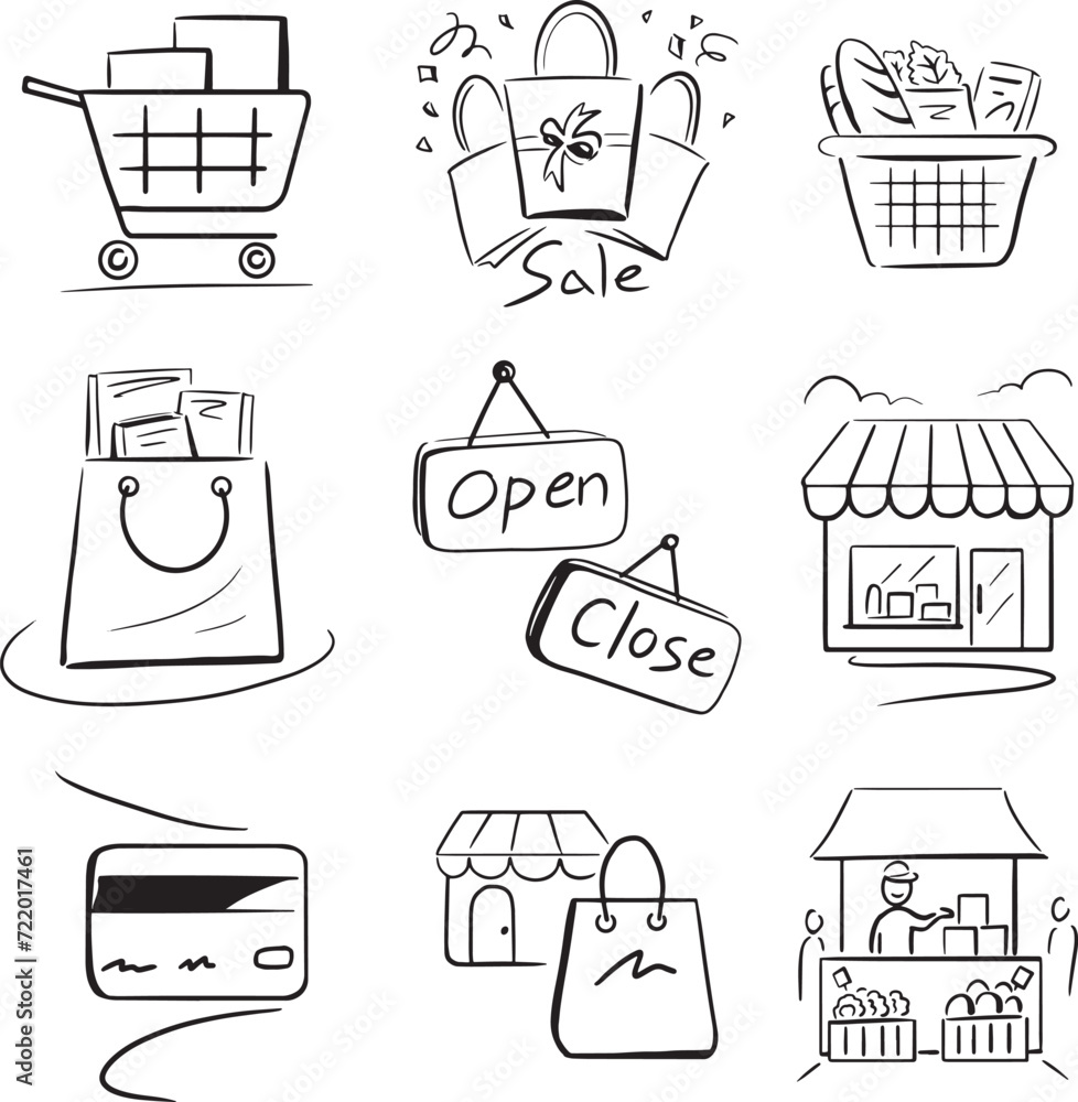 Hand draw solid black Illustration flat symbol shopping supermarket Hand draw solid black Illustration flat symbol shopping supermarket