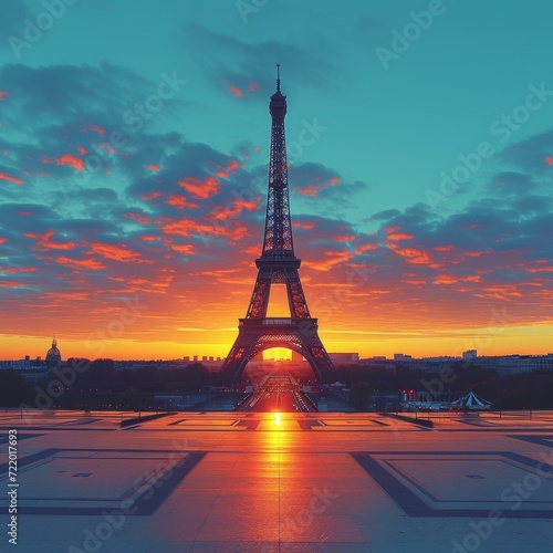 Eiffel Tower at sunset with a beautiful sky