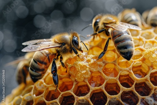 Two honey bees on honeycomb © Adobe Contributor