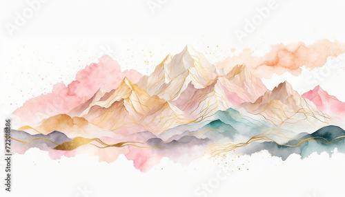 Soft pastel color watercolor abstract mountain landscape. AI generated