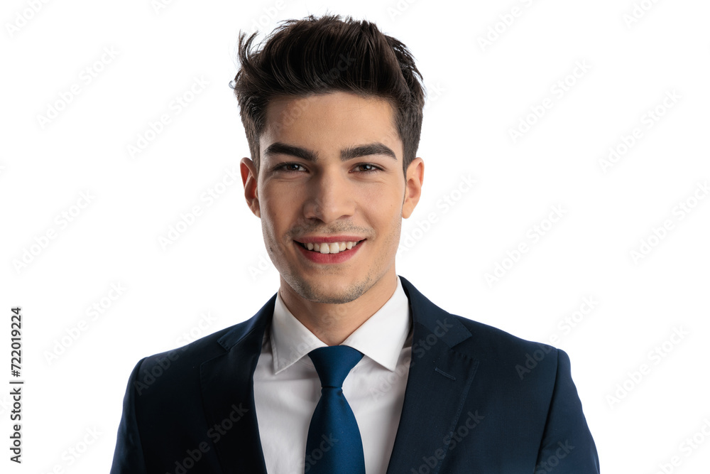 handsome brunette businessman in elegant suit being happy and smiling handsome brunette businessman in elegant suit being happy and smiling