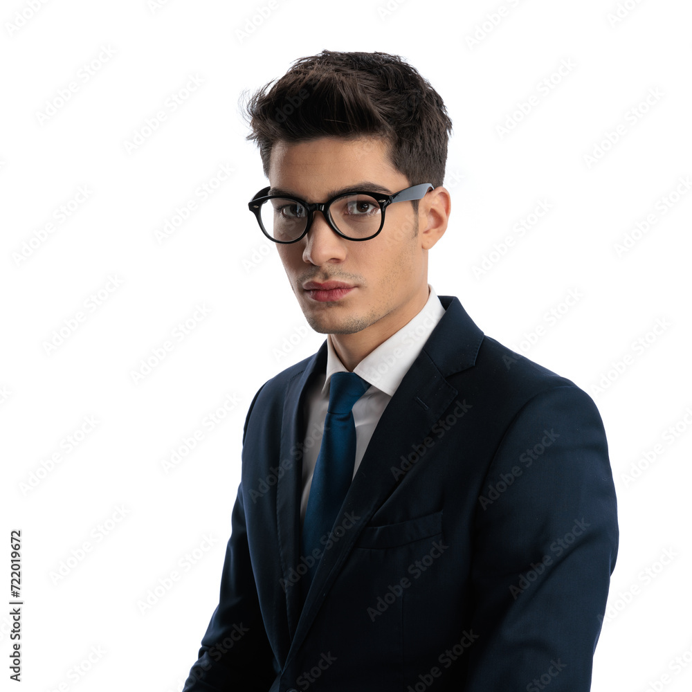 portrait of smart elegant businessman with glasses looking forward portrait of smart elegant businessman with glasses looking forward