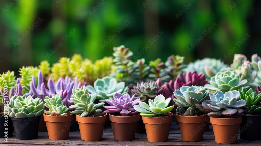 A Curated Assortment Showcasing Various Succulents and Indoor Plants Arranged Elegantly on a Rustic Wooden Table. Generative AI A Curated Assortment Showcasing Various Succulents and Indoor Plants Arranged Elegantly on a Rustic Wooden Table. Generative AI