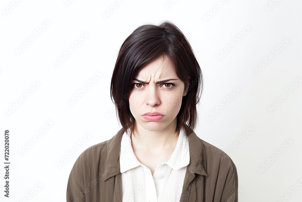 Close-up of a young woman angry, screaming in a scandal, white background isolate. Close-up of a young woman angry, screaming in a scandal, white background isolate.