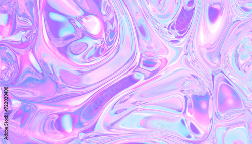 3D illustration - Wavy holographic glass texture with iridescent pink and purple colors photo