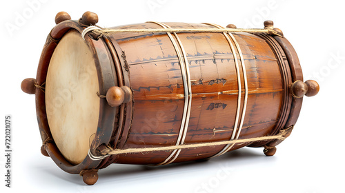A traditional hand drum from the Dominican Republic, the tambora is showcased in this isolated image. photo